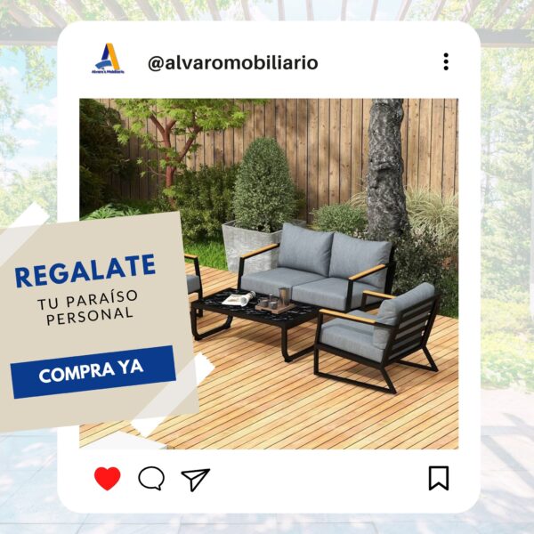 Conjunto de Terraza de 4 Piezas Color Gris y Negro